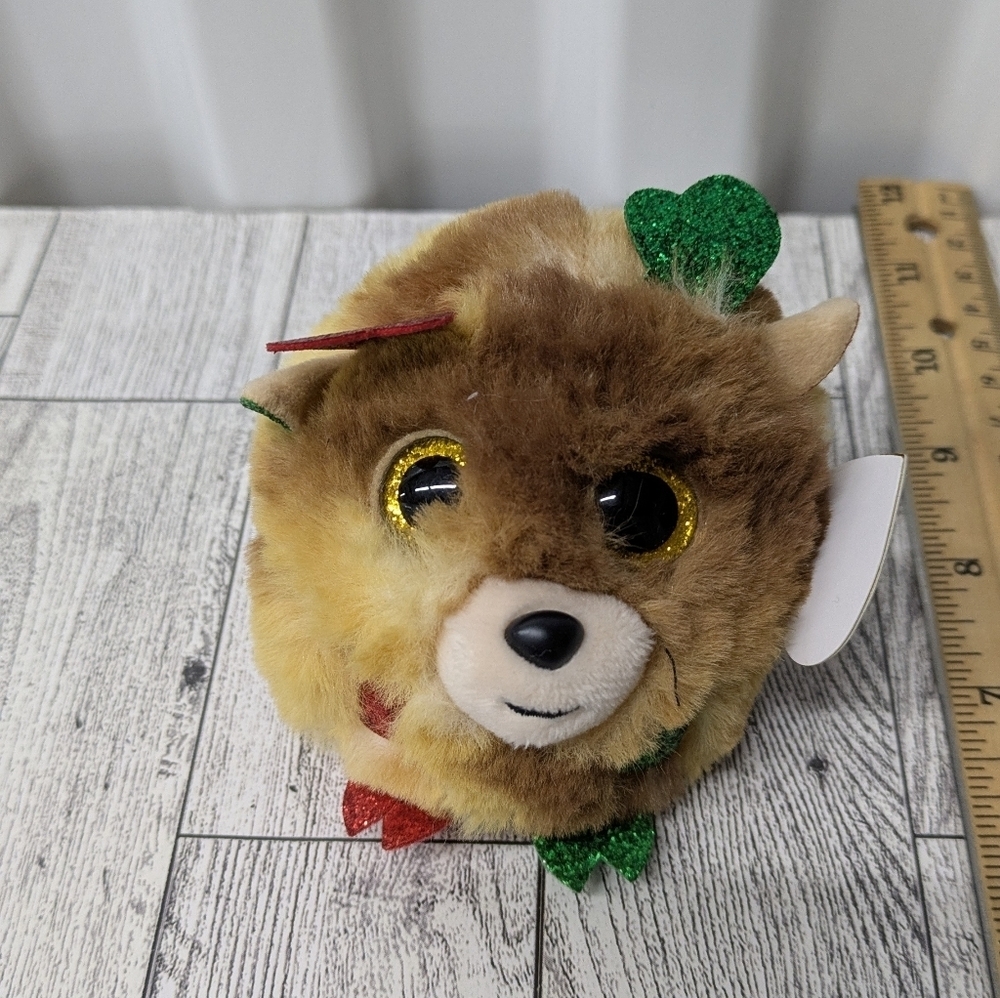 Ty Fudge Brown and Gold Stuffed Animal with Green and Red Accents